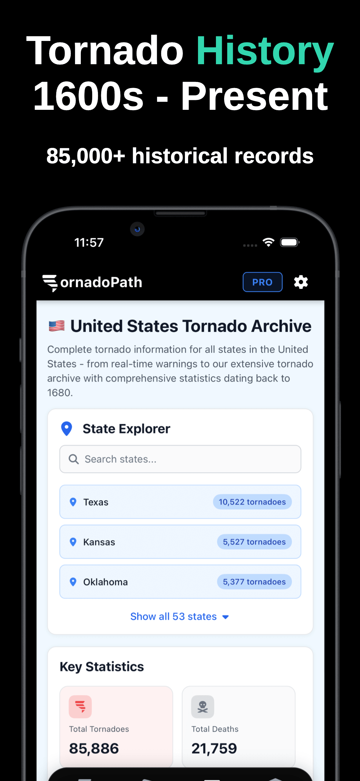 Historical Archive - Browse past tornado data and statistics