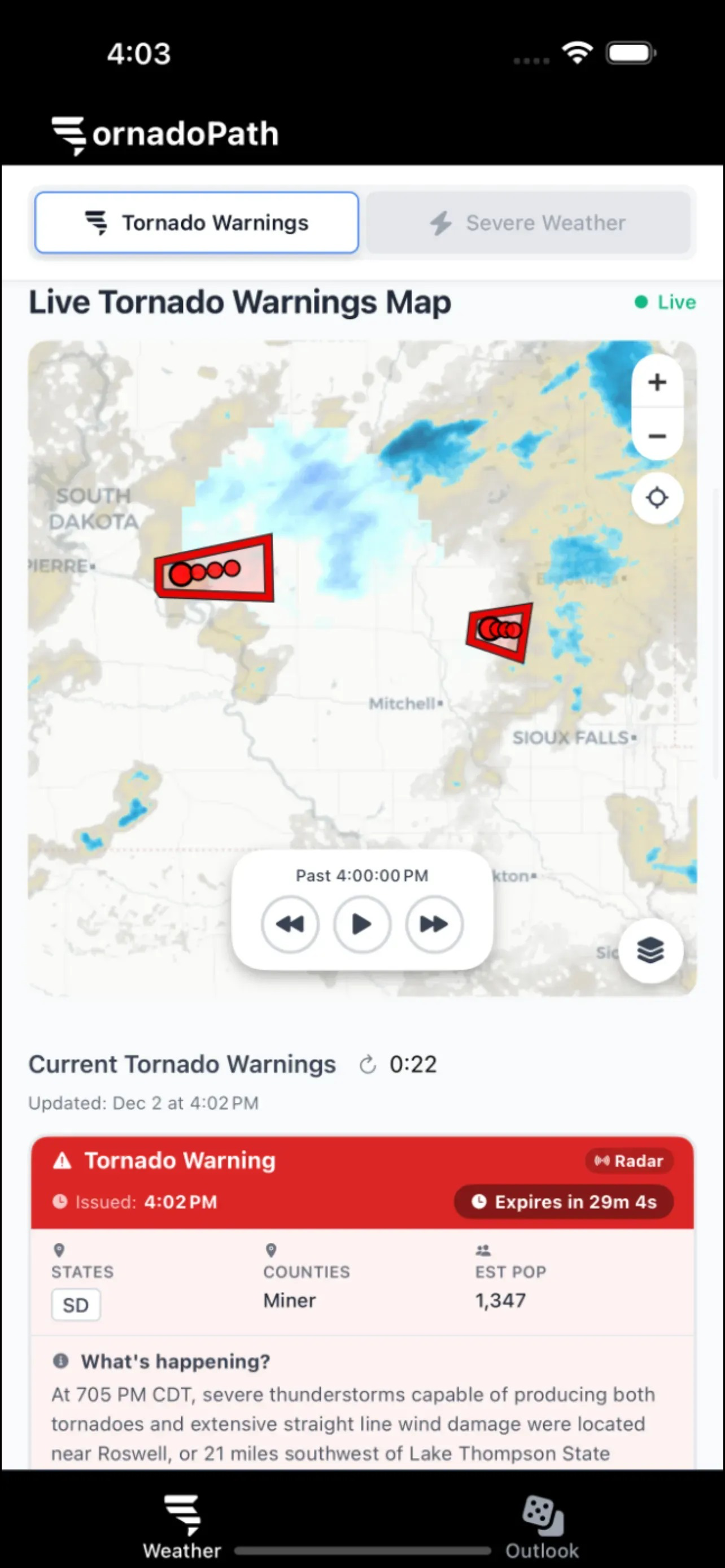 Live Tornado Tracker Map - Real-time tornado warnings on interactive map