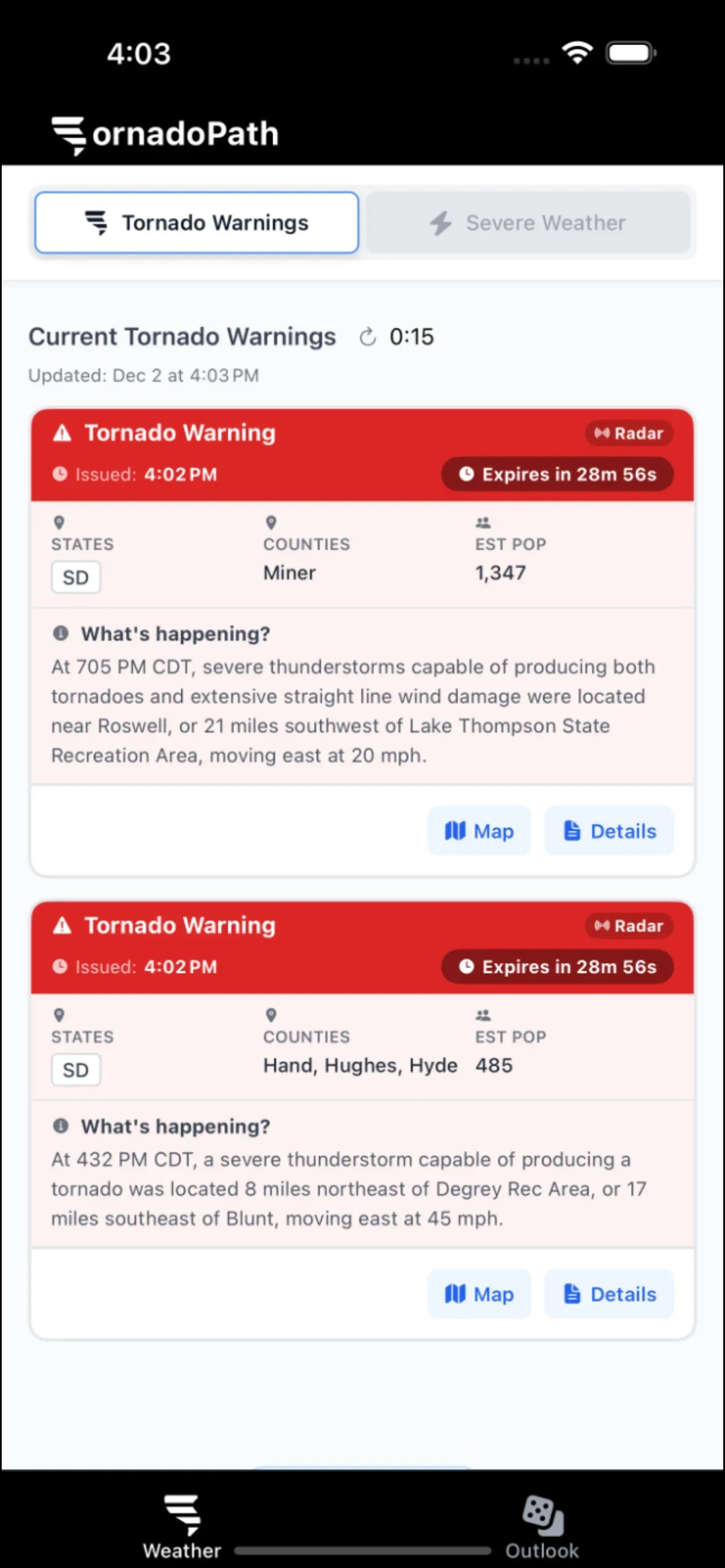 Expired Tornado Warnings - View recent tornado warning history