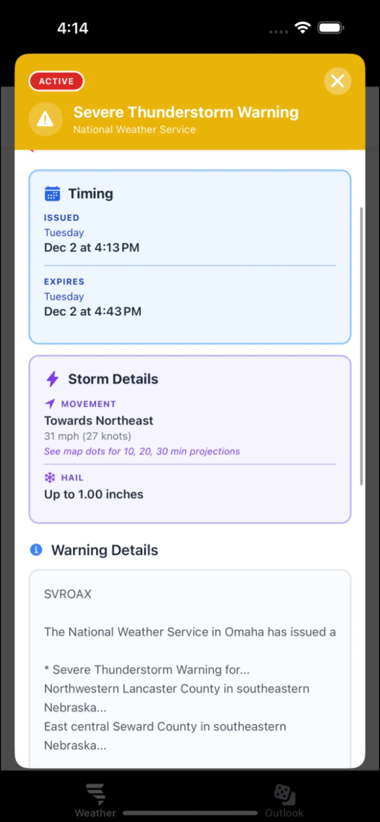 Severe Weather Alert Details
