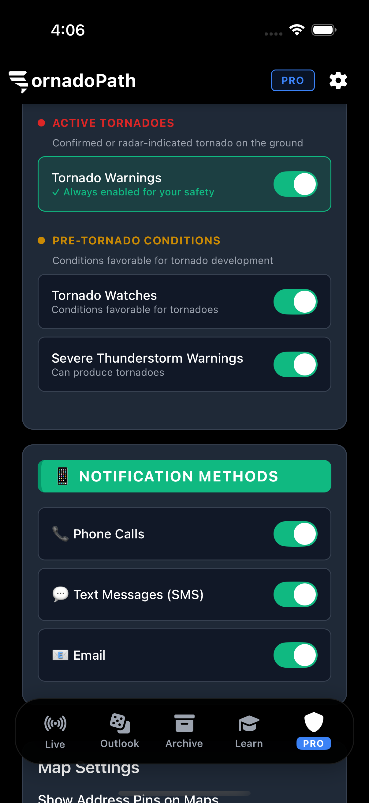 Alert preferences screen