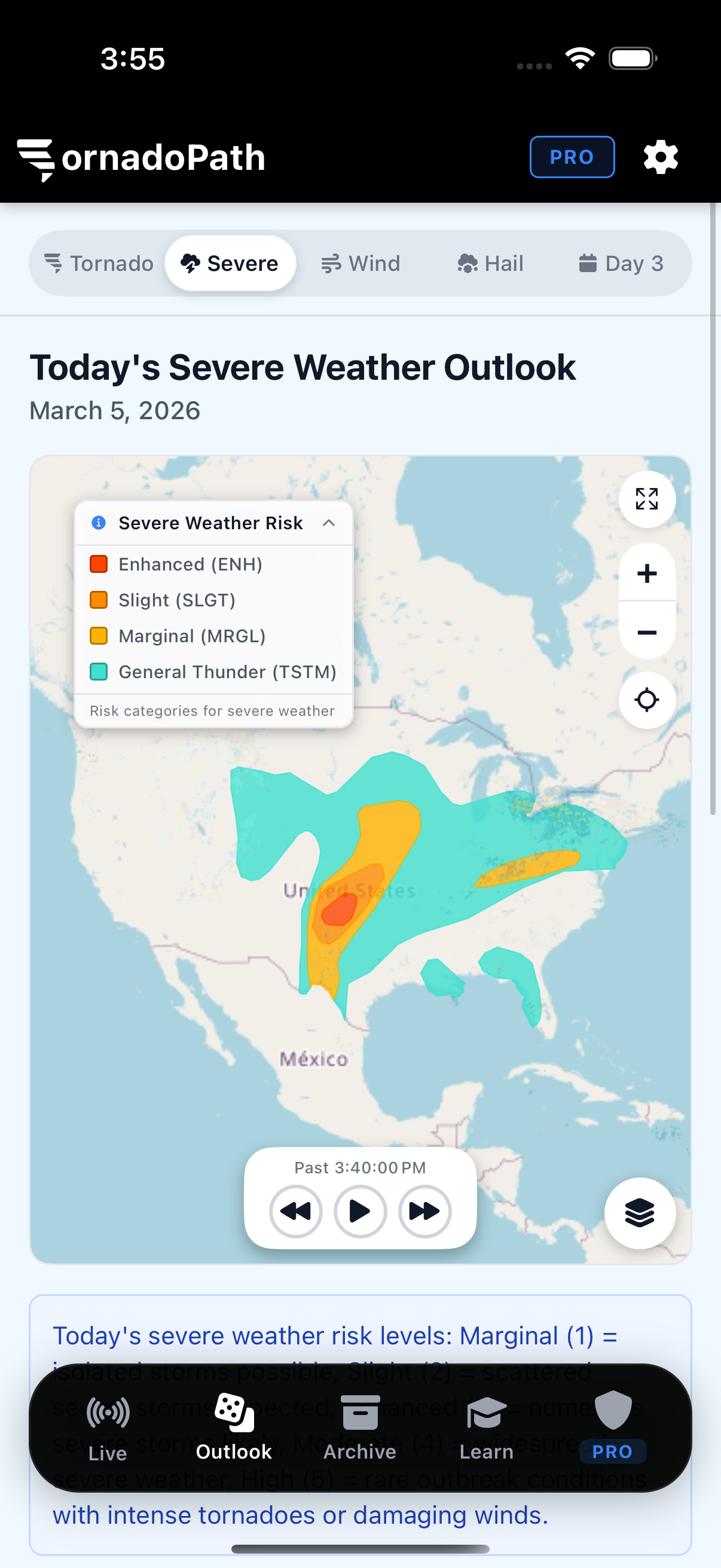 SPC Outlook risk levels map
