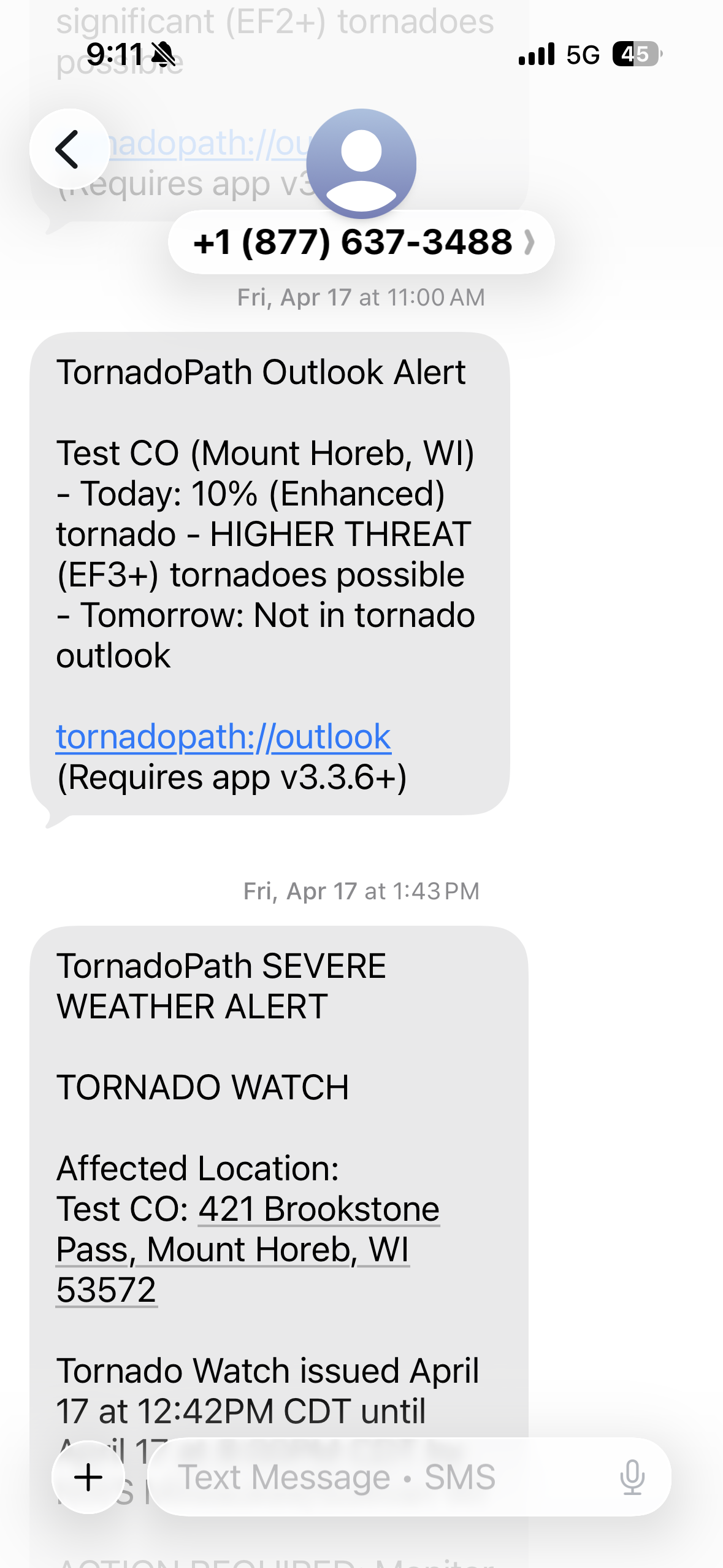 Outlook SMS text alert