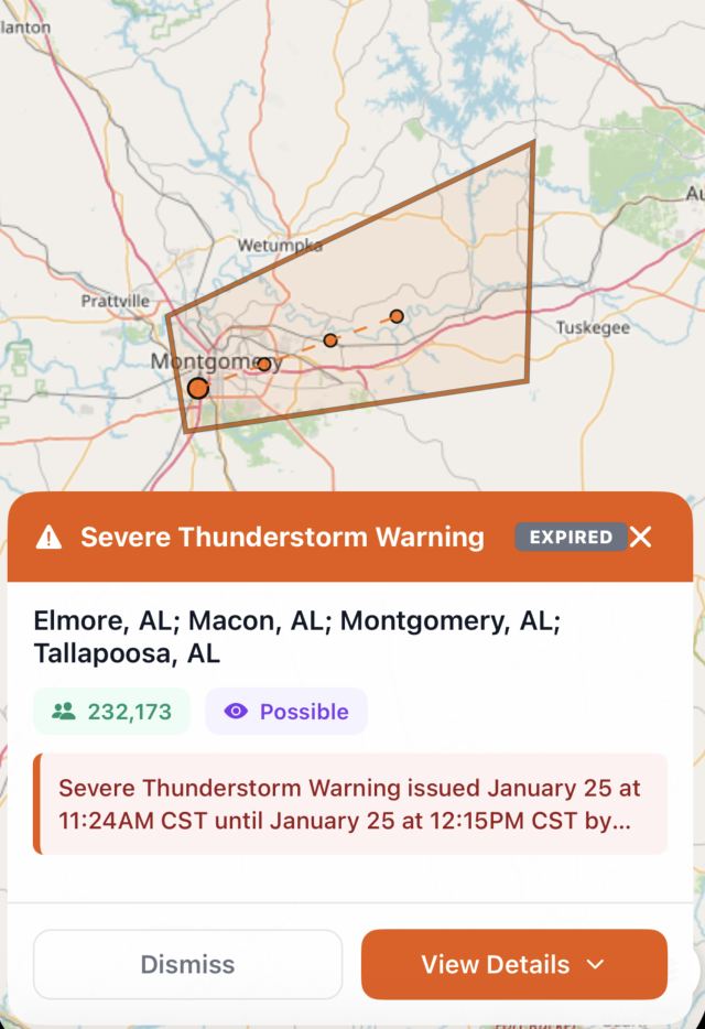 Severe Thunderstorm alert example