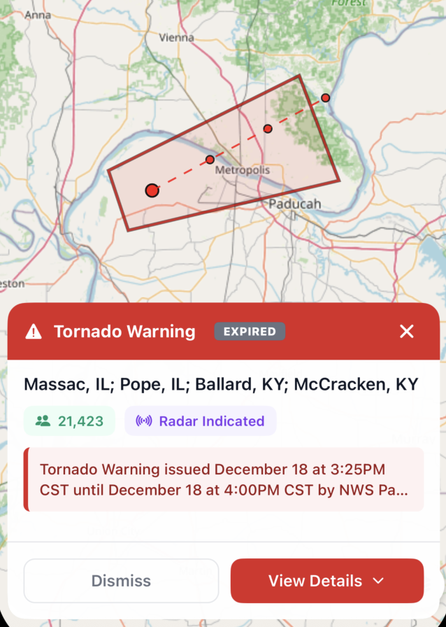 Tornado Warning alert example