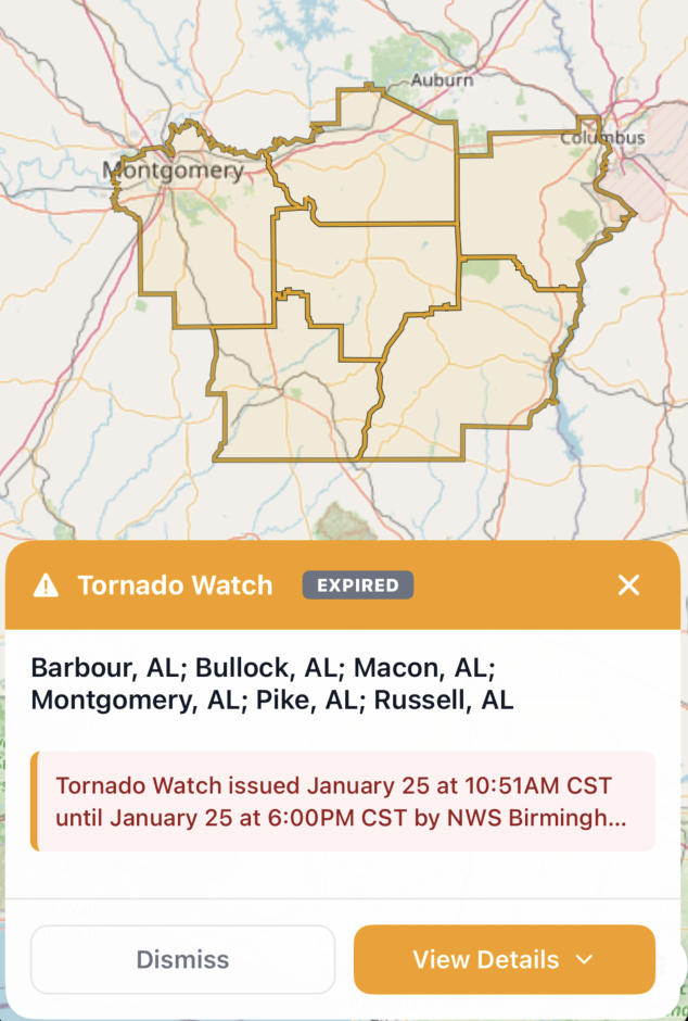 Tornado Watch alert example